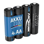 ANSMANN Piles rechargeables NiMH AA 2100 mAh 1,2V (lot de 4) – Piles HR6 pour guirlande électrique, radio-réveil, clavier Bluetooth, lampe solaire, etc. 1322-0013 Noir