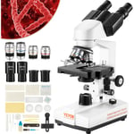 Vevor Microscope Binoculaire Compose 40X-2500X 6 Reglages Microscope Biologique Mise au Point Grossiere et Fine de Precision avec Platine 2 Etages