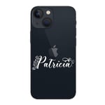 Coque Iphone 14 prenom 7 fleur et coeur blanc