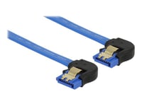 Delock - Sata-Kabel - Serial Ata 150/300/600 - Sata (R) Vinklad Nedåt Till Sata (R) Vinklad Nedåt - 10 Cm - Sprintlåsning - Blå