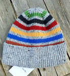 Genuine PAUL SMITH Grey Fleck Wool Striped BEANIE Hat MENS Tag MADE IN SCOTLAND