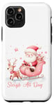 Coque pour iPhone 11 Pro Père Noël rose clair traîneau neige renne neige hiver