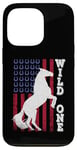 Coque pour iPhone 13 Pro Vintage Grunge American USA Flag Wild One Mustang Horse