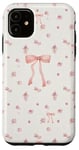 Coque pour iPhone 11 Vintage Coquette Rose Bow & Floral sur Beige Soft Girl