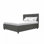 Les Tendances - emily Lit adulte 140x190 cm + Coffre de rangement - Tissu imitation lin gris foncé - Sommier inclus