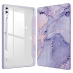 FINTIE Coque pour Samsung Galaxy Tab S10 Plus/Tab S9 FE Plus/Galaxy Tab S9 Plus 12.4 Pouces (2024/2023) - [Rangement de Stylet] Housse Transparente Claire Etui avec Bord Antichoc, Marbre Lilas