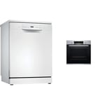 Bosch SMS2ITW12E - Série 2, Lave-vaisselle pose libre - 60cm - Home Connect - 12 couverts & Four encastrable Série 4-60 x 60 cm - HBA553BR0 - Four multi-fonctions à air chaud 3D - 3400 W