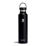 HYDRO FLASK - Gourde Isotherme 709 ml (24 oz) - Bouteille Inox à Isolation Sous Vide - Bouchon Antifuite et Revêtement par Poudre - Sans BPA - Ouverture Standard - Noir