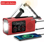 Radio LED solaire portable avec éclairage,éclairage de secours,radio de camping en plein air,USB,4000 mAh - Type 4000 mAh Red