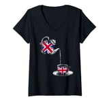 Womens Union Jack Flag - British Teapot & Teacup V-Neck T-Shirt