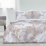 Sleepdown Metallic Marble Sparkle Glitz Natural Gold Reversible Soft Easy Care Duvet Cover Quilt Bedding Set with Pillowcases - Double (200cm x 200cm)