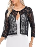 Irevial Boléro Festif en Dentelle pour Femme Veste fine pour l'été Boléro élégante à Manches Courtes 3/4 Veste Boléro pour Robes de Soirée et de Mariage Noir,XL