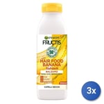 3x Garnier Baume Pour Cheveux Fructis Cheveux Food Banana Nourrissante, 350 ML