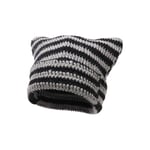 Dam Beanie Hatt Liten Djävul Randig Stickad Ullmössa Vinter Kattöron Hatt Black Gray