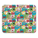 Robot Doodle Monsters in Bright Colors Crazy Alien Animal Home School Game Player Computer Worker MouseMat Mouse Padch