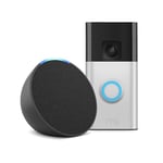 Ring Battery Video Doorbell | Satin Nickel, Works with Alexa + Echo Pop | Charcoal - Smart Home Starter Kit