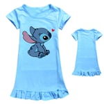 Barn Flickor Cartoon Stitch Nattlinne Nattlinne Kortärmad Nattlinne Pyjamas klänning Light blue 150cm