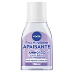 NIVEA Eau Micellaire Peaux Sensibles Mini Format, démaquillant enrichi aux micelles et acide aminés sans parfum , nettoyant visage, yeux & lèvres 100 ml lot de 2