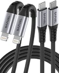 SAFUEL USB C to Lightning Cable, [Real Apple MFi Certified] 2Pack 2M+2M PD Type C to Lightning Charger Nylon Braided Fast Power Charging Cord for iPhone 14 13 12 11 Pro Max Mini SE X XR 8 iPad AirPods