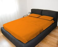 GEMITEX Parure de lit 2 Places Couleur Orange avec Traitement Non repassé, Effet Satin, 100% Microfibre de Polyester. Composée de 2 draps et 2 taies d'oreiller. Fabriquée en Italie.