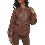 Levi's Women's Faux Leather Lightweight Dad Bomber Jacket, Chocolate Brown, XL