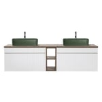 Meuble double vasque 180cm 2 niches Zelie Blanc Bois et Vert