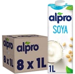 Alpro Soya Drink Plant-based Milk Alternative Low Fat Sugar,Dairy Free Pack 8x1L