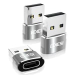 EDIESI, Adaptateur USB C vers USB, Pack 3, pour Chargement Rapide et synchronisation des données, Compatible iPhone 15/14/13, iPad, Galaxy, CarPlay, AirPods (Argent)