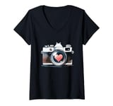 Womens Photographer Photography Camera Heart V-Neck T-Shirt