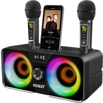 Karaoke Machine for Adults and Kids with 2 UHF Wireless Microphones,Portable Blu