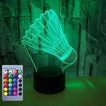 3D Badminton Nattlampa Bordsskiva Optisk Illusion Lampor 16 Färgväxlande LED Bordslampa Jul Hem Kärlek Födelsedag Barn Barn Dekoration Present