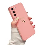 Newseego Coque pour Samsung Galaxy S22 Plus 5G Etui pour Filles Femmes, Doré Amour Coeur Motif Doux Silicone Liquide S22+ Coque Mignon Coeur Bord Antichoc Housse de Protection Samsung S22 Plus- Rose