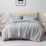 Aisbo King Size Duvet Covers Set Grey - 3Pcs Bedding Set Kingsize Soft Brushed Microfiber Quilt Cover with 2 Pillowcases