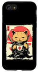 Coque pour iPhone SE (2020) / 7 / 8 Kawaii Samurai Cat Drinking Coffee, Ninja Cat for Cats Lovers