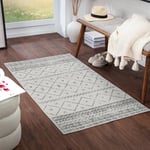 Livabliss Nagano Tapis Géométrique Scandinave - Tapis de Couloir, Salon, Salle à Manger, Chambre, Cuisine - Tapis Design Boheme Chic, Berbere Moderne, Tapis Poil Court 80x220cm - Blanc, Anthracite