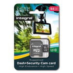 Integral - Micro SD XC 64Go, Carte Mémoire Haute Endurance pour Dashcam Enregistreur de Conduite, jusquà 95Mb/s, Classe 10, U3 +