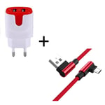 Pack Pour Samsung Galaxy J3 2016 Smartphone Micro Usb (Cable 90 Degres Fast Charge + Double Prise Secteur Couleur) - Rouge