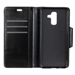 Mipcase Flip Phone Case with Magnetic Buckle, Leather Phone Cover with Card Slots and Wallet, Shockproof Kickstand Phone Shell for Samsung Galaxy A6 2018 (Black)