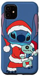 Coque pour iPhone 11 Disney Stitch and Scrump Père Noël Bleu pervenche