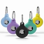 [5 Pack] AirTag Holder + Metal Ring, Lightweight Protective Silicone Case Apple GPS Locator, Item Finder Key Ring Cover For Car Fob Keys Pet Collar Luggage (Yellow/Mint/Black/Denim Blue/Violet)