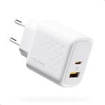 VOLTME Chargeur USB & USB-C GaN III 45W Blanc, Chargeur GaN USB C 2 Ports Prise USB C pour iPhone 15/Pro, MacBook Air, Samsung Galaxy S23/S22+/S21, Note 20/10, iPad Pro, Pixel, Huawei