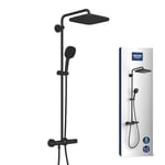 Grohe Vitalio Comfort 250 Shower Column with Thermostatic Mixer, Square Shower Head 25 cm 1 Jet, 11 cm Square Shower Head 2 Jets, Flexible 1.75 m, Water Saving, Matte Black, 266972431