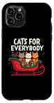 Coque pour iPhone 11 Pro Chats mignons pour tout le monde Scène de traîneau de Noël festive