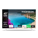 THOMSON Téléviseur 43 Pouces (109 cm) UHD Blanc Smart Android TV (WLAN, HDR, Triple Tuner DVB-C/S2/T2, Streaming, Youtube) – 43UA5S13W-2023