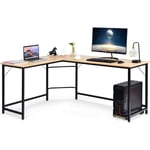 Bureau Informatique d'angle en Forme de l en Bois et Métal avec 6 Pieds Réglables, Poste de Travail avec Support cpu étude Table pour Maison et