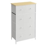 SONGMICS Commode, Meuble de Rangement, avec 5 Tiroirs en Tissu, Style Industriel, pour Salon, Entrée, Couloir, Chambre d'enfant, Blanc et Couleur Boisée LTS514W57