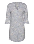 Lrl 3/4 Sl. Sleepshirt V/Flounce Bluemulti Blue Lauren Ralph Lauren Homewear