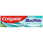 Colgate Max White White + Crystals Toothpaste 125ml, teeth whitening toothpaste, restores natural whiteness, 10x longer lasting cooling than regular fluoride toothpaste | fights cavities