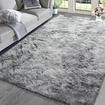 ASIinnsy Tapis Salon Shaggy Poil Long Tapis Chambre Doux Moelleux Moderne Gris Grand Tapis de Salon Chambre d'enfant Tapis Antidérapant Intérieur Tapis De Sol (Gris Blanc, 200 x 200 cm)