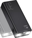 Batterie Externe 30000mah: Pd 22.5w Power Bank Charge Rapide Avec Lampe De Poche Led Et Gande Capacité Et 3 Sorties Et 2 Entrées-Noir